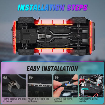 Nilight 4Pcs Car Underglow Neon Accent Strip Lights 252 LEDs RGB 8 Color Sound Active Function Music Mode with Wireless Remote Control Underbody Light Strips for Cars Van SUV Truck