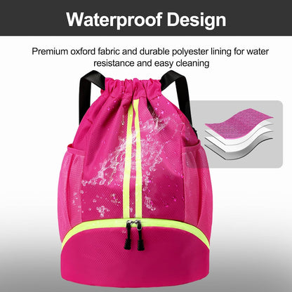 Hoedia Sports-Kordelzugrucksack – Schwimm-Turnbeutel mit Schuhfach und wasserdichter Tasche für Damen und Herren