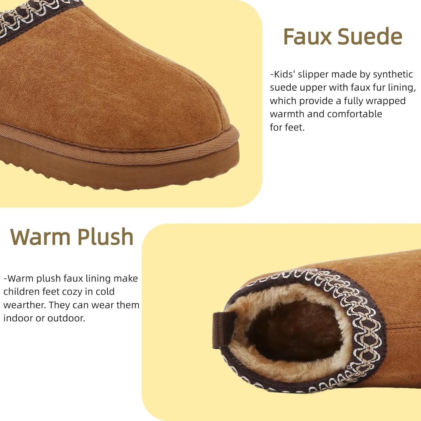 SMajong Kinder Hausschuhe Plüsch Warm Mädchen Flauschige Hausschuhe Jungen Plateau Pantoffeln Slip-on Schuhe Winter Innen Außen