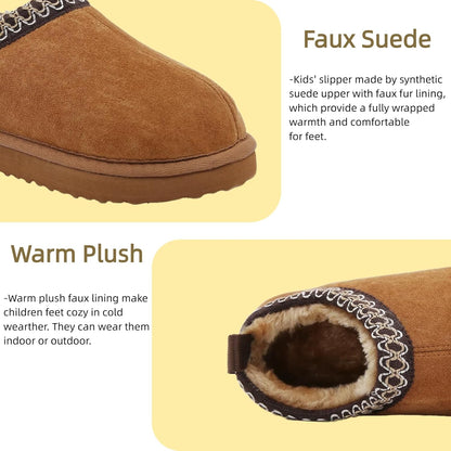 SMajong Kinder Hausschuhe Plüsch Warm Mädchen Flauschige Hausschuhe Jungen Plateau Pantoffeln Slip-on Schuhe Winter Innen Außen