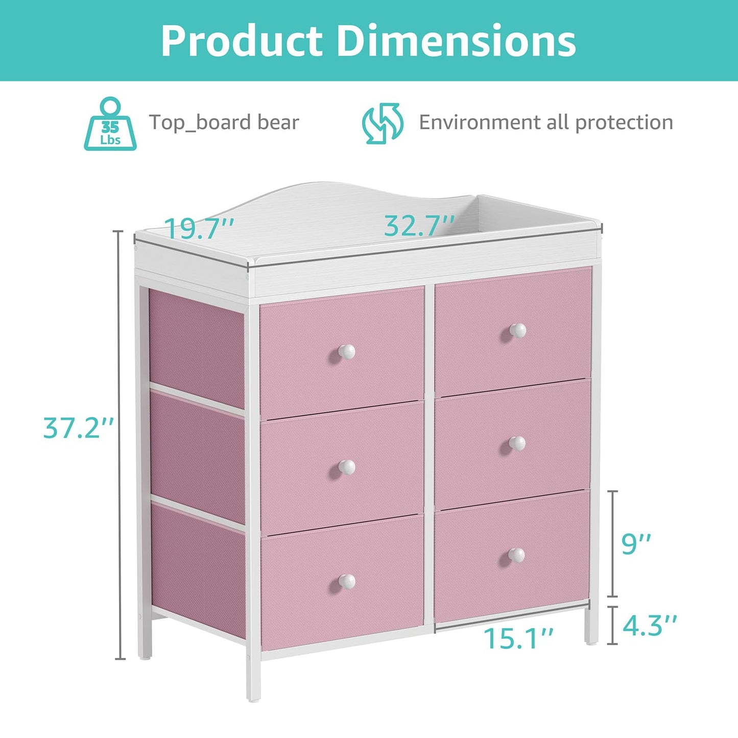 BOLUO White Changing Table Dresser with 6 Drawers Baby Dresser with Changing Table Top Diaper Changing Station with Storage for Nursery Modern