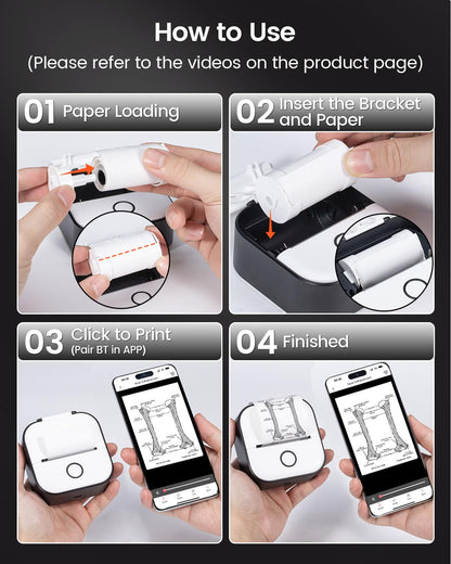 Memoking Mini-Drucker - T02 Aufkleberdrucker, Druckkapsel, tragbarer thermischer tintenloser Aufkleberhersteller, Bluetooth-Taschen-Minifotodrucker, Sofortdruck, Smart AI APP, für Studentenstudiennotizen, Tagebuch, Heimwerker, Geschenk