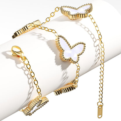 AICase 18K Gold Plated Clover Bracelet Dupes Gold/White/Black Bracelet Set for Women Flower Leaf Lucky Clover Bracelets Trendy Jewelry Birthday Gifts for Women/MoM/Friends