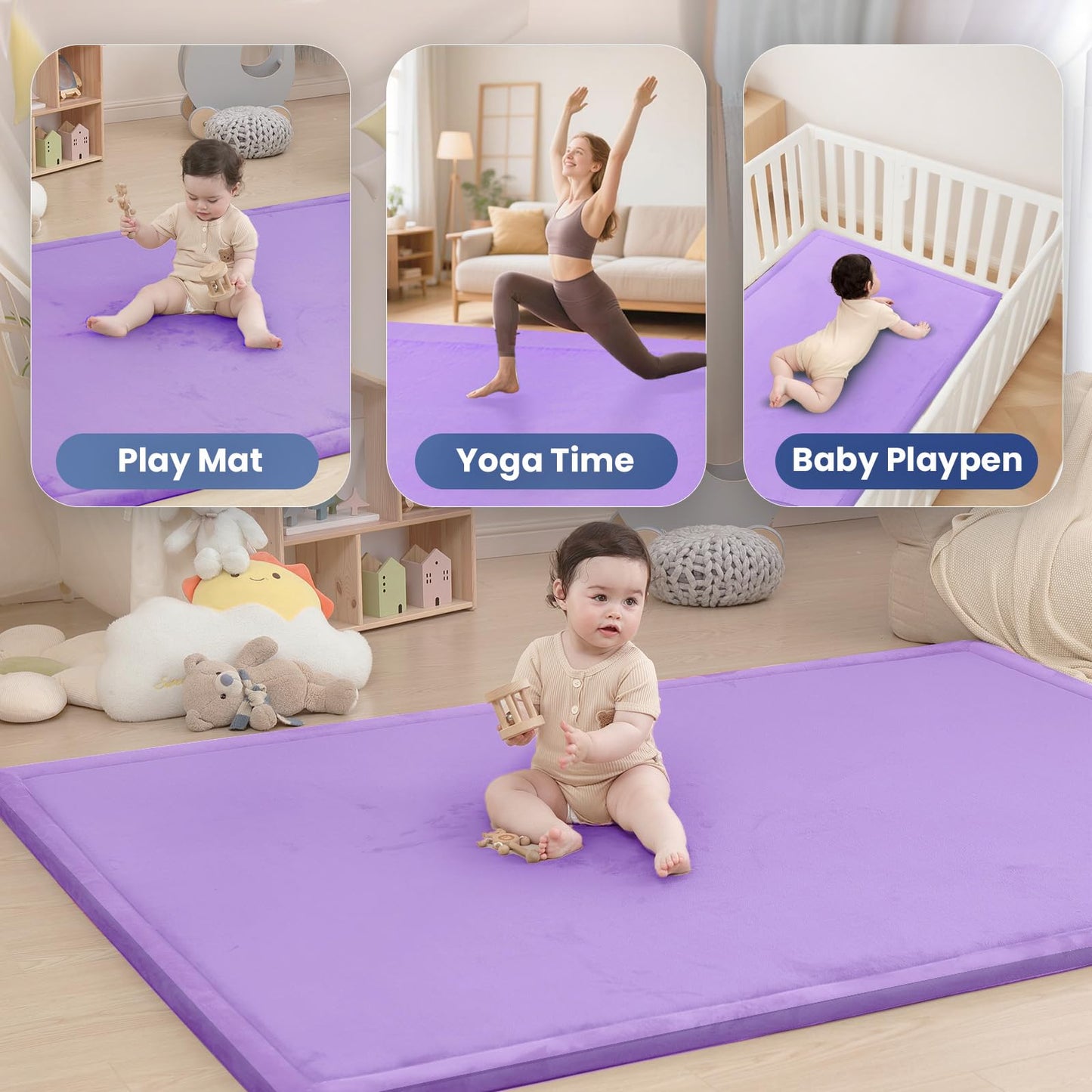 Huloo Sleep Ultra Soft Baby Spielmatte für den Boden, 3,3 cm dicke Elasti-Foam 127x127 cm Laufgittermatte für Kleinkinder, rutschfeste Rückseite, sicher zum Krabbeln und für die Bauchlage, Tatami-Stil (Dunkelgrau)