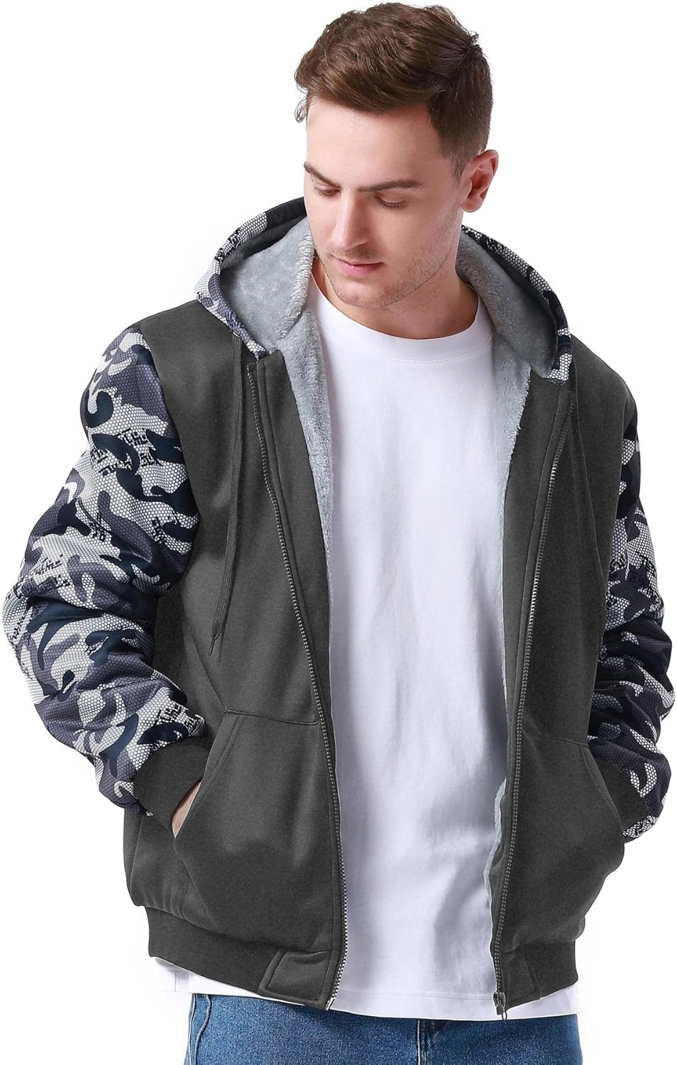 Herren-Hoodie, schweres Fleece-Futter, verdickt, warm, mit Kängurutasche für Outdoor und Freizeit