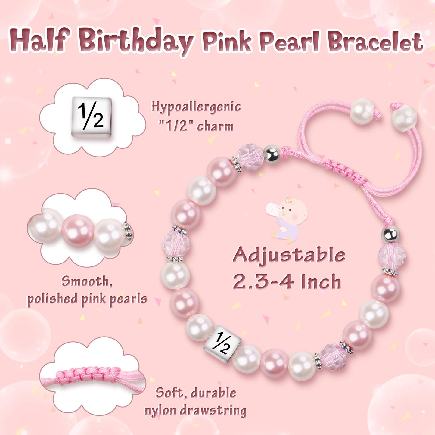 Sereney 5 Jahre altes Mädchen Geburtstagsgeschenkideen, verstellbares rosa-weißes Perlenarmband als Fünf-Jahres-5-Jahre-altes 5. Geburtstagsgeschenk für Teenager-Mädchen, Tochter, Nichte, Enkelin