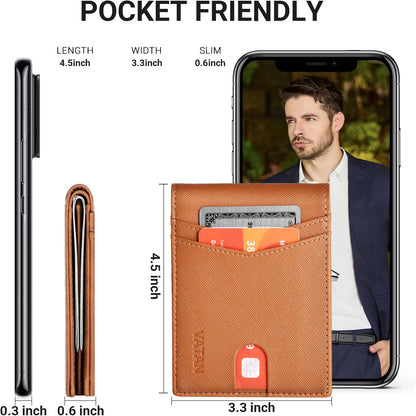 VATAN Herren Slim Wallet RFID Schutz Leder Kreditkartenetui für 15 Karten, Bifold Minimalistisches Dünnes Portemonnaie mit 2 Ausweisfenstern und Geldscheinfach, mit Geschenkbox (Carbon Fiber Schwarz)