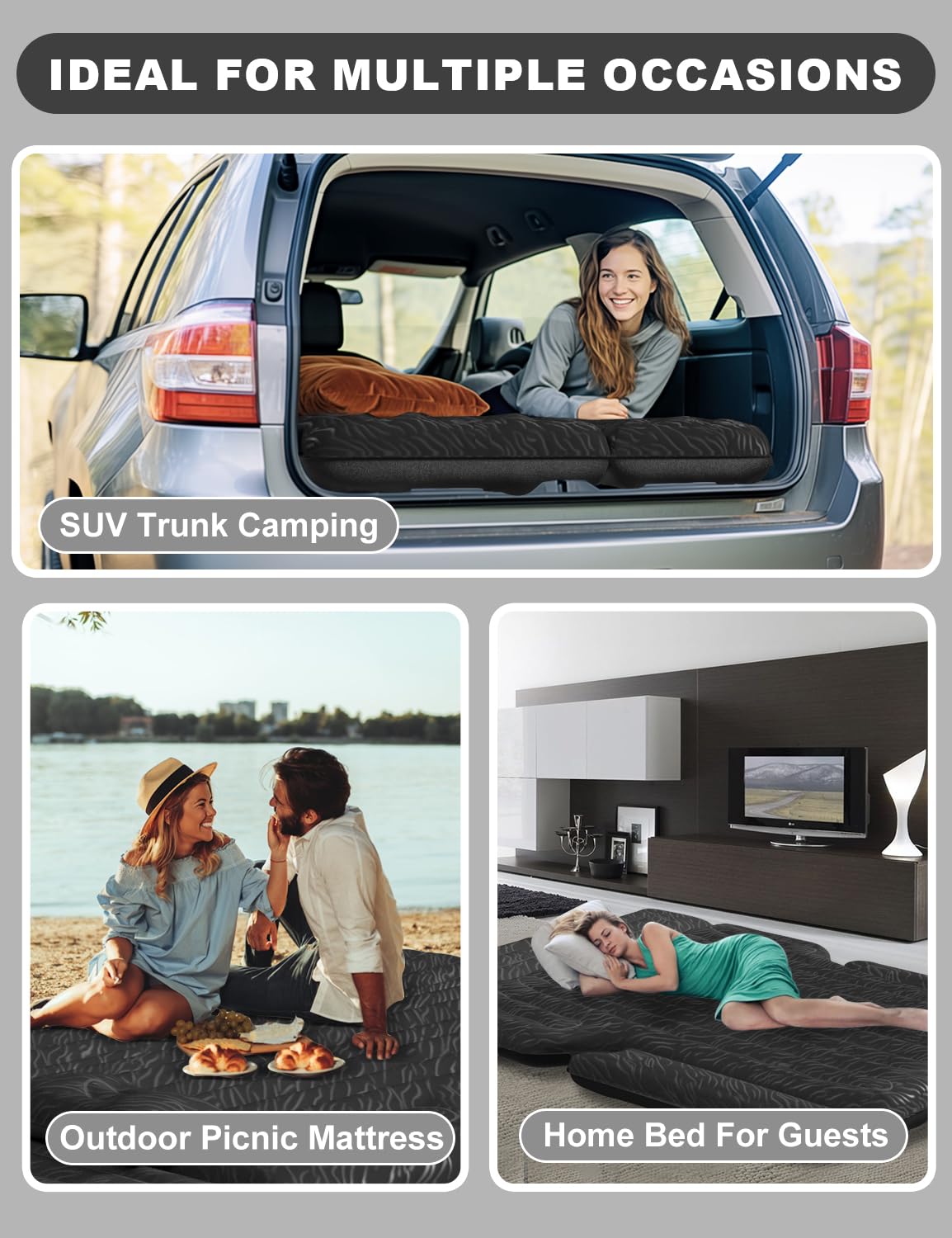 Umbrauto Car Air Mattress Backseat| Inflatable Truck Back Seat Camping Airbed for SUV Rear Seat, Blow Up Sleeping Travel Bed for Van Trunk with Pump & Pillows