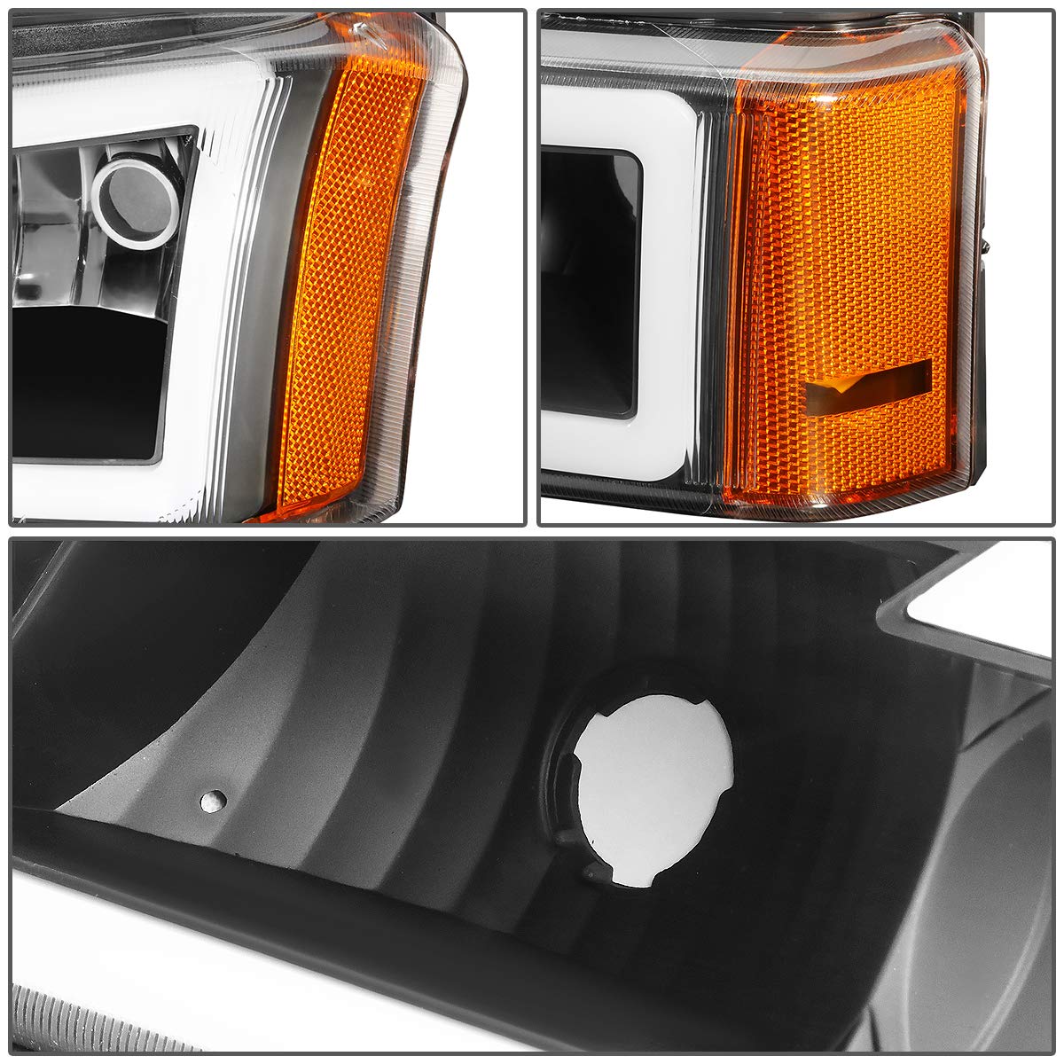 DNA MOTORING HL-LB-CSIL03-BK-CL1 Black Housing 3D LED DRL Headlight Bumper Lamp Set Compatible with 03-06 Silverado 1500-3500 / Avalanche 1500 2500