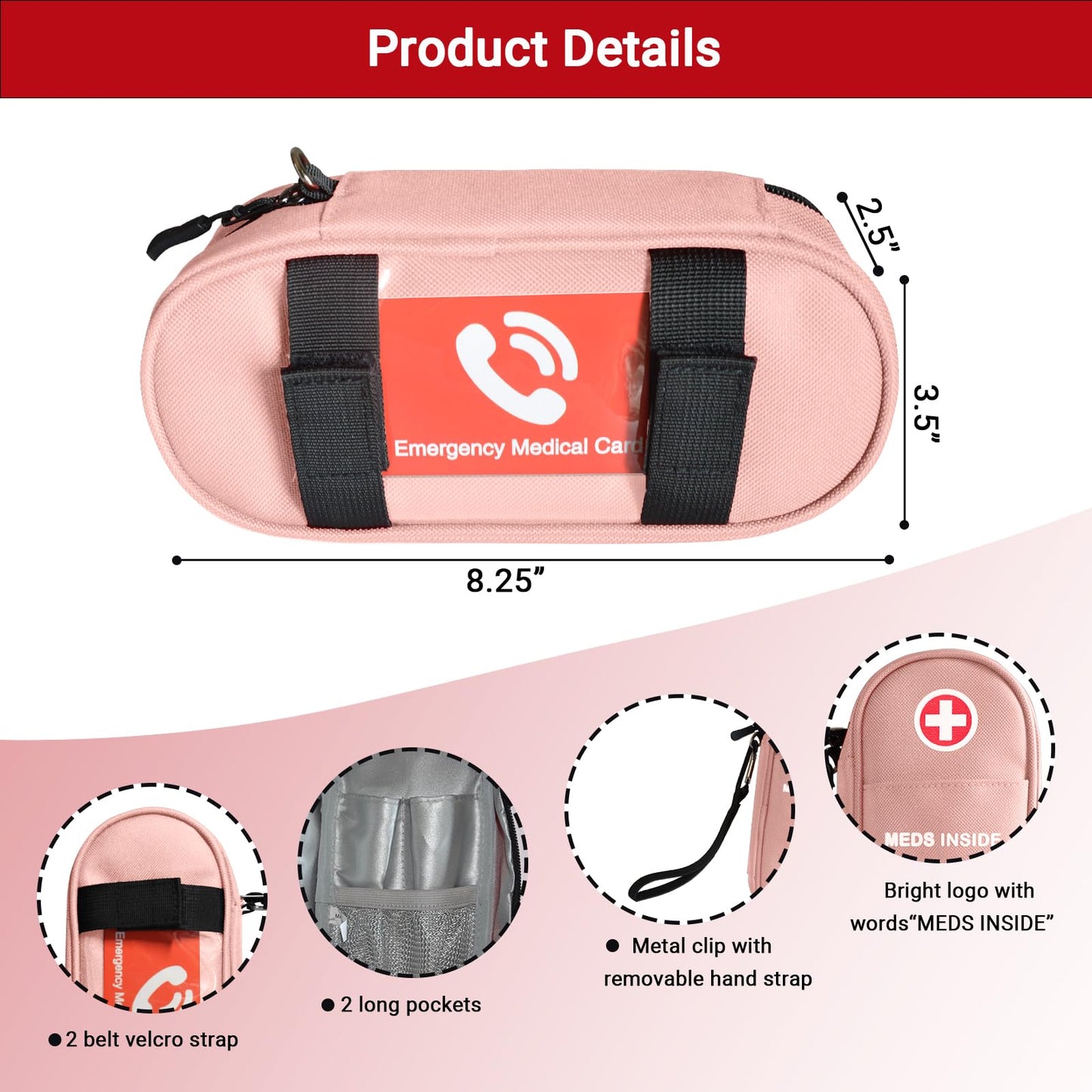 EpiPen Carry Case Insulated, Travel Medical Bag with YKK Zipper, Hold 2 Epi Pens or Auvi-Q, Anti-Histamine, Asthma Inhaler, Allergy Medicines, Emergency Medication Organizer Pouch, Red