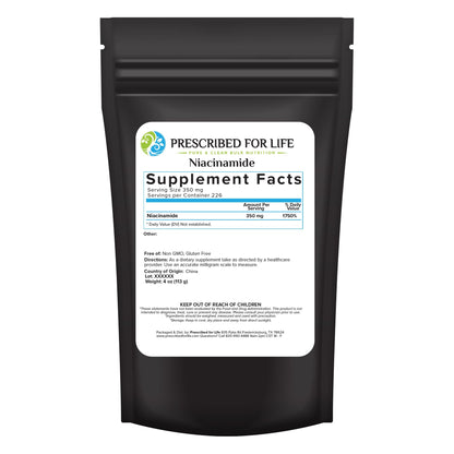 Prescribed For Life Niacinamide Powder (B-C), Fine Granular USP Grade Vitamin B3 Powder, Natural Nicotinamide Supplement, Gluten Free, Non GMO, Vegan, Niacinamida Pura (25kg / 55lb)
