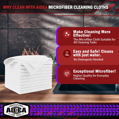 AIDEA Microfiber Cleaning Cloths-50PK, Microfiber Towels for Cars, Premium All-Purpose Car Cloth, Dusting Cleaning Rags, Absorbent Towels for SUVs, House, Kitchen, Window, Gift-12×12"