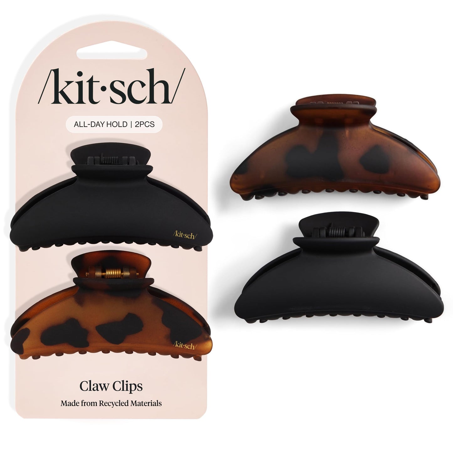 Kitsch Medium Hair Clips for Women, Strong Hold, Recycled Plastic Claw Clips for Thick Hair | Great for Updo, Half Up Hairstyle | Ideal Gifts for Women - 2pcs, Black and Tort