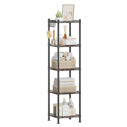 SONGMICS Storage Shelf, Small Metal Wire Shelving Unit, Adjustable Shelves, for Small Spaces, Garage, Bedroom, Living Room, Kitchen, Pantry, 5 Tier, 11.8 x 11.8 x 47.6 Inches, Ink Black ULGR123BH01