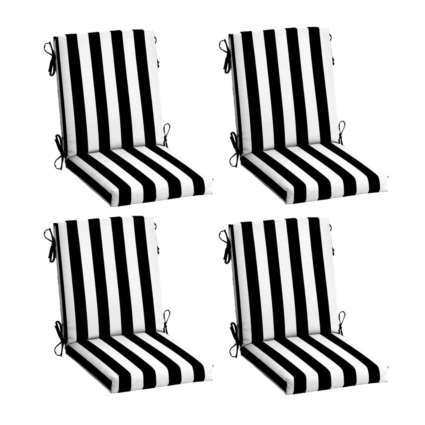 Arden 2-Pack Outdoor Patio Dining Chair Cushion, 20x44, Rain-Proof Seat Pad, Fade-Resistant Outdoor Cushion Black Cabana Stripe