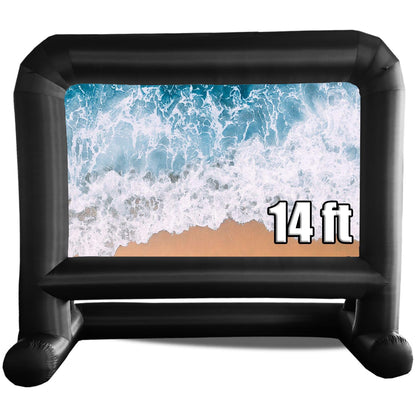 HuaKastro 14 FT Inflatable Projector Screen – One-Piece Design, Easy Setup Blow-Up Movie Screen with Quiet Fan, Ideal for Outdoor & Indoor Movie Nights, Backyard Events, and Parties (Stable Base)