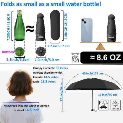 BAODINI Reiseutensilien Mini-Regenschirm für die Handtasche mit Etui Klein Kompakt UV-Sonnenschutz Leicht Winzig Tasche Manuelles Öffnen und Schließen Regenschirm für Damen, Kinder und Herren Passt in Handtasche Rucksack