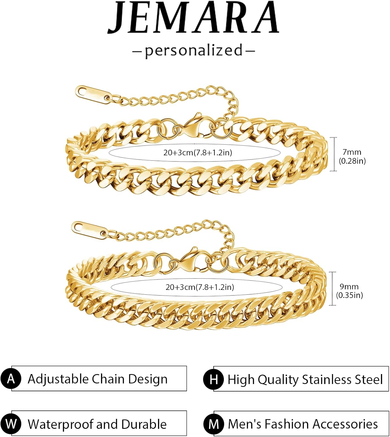 3 Stück Herren Silber Armbänder, robustes Curb Edelstahl Breite Schlangenkette Figaro Cuban Armband Set 7/7.8+1.2 Zoll verstellbares Stapel-Silberkettenarmband für Männer