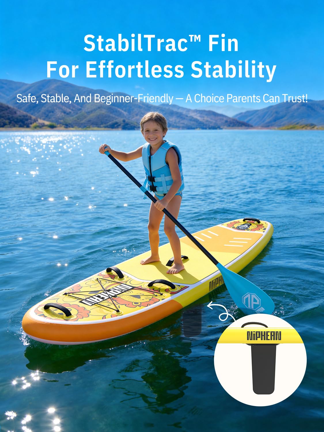 Niphean（Ultra-Light） Inflatable Paddle Board with StabilTrac Fin and Durable SUP Accessories, 10' Stand Up Paddle Boards for Adults & Youth, Versatile Yoga Paddle Board, Gift Ideas