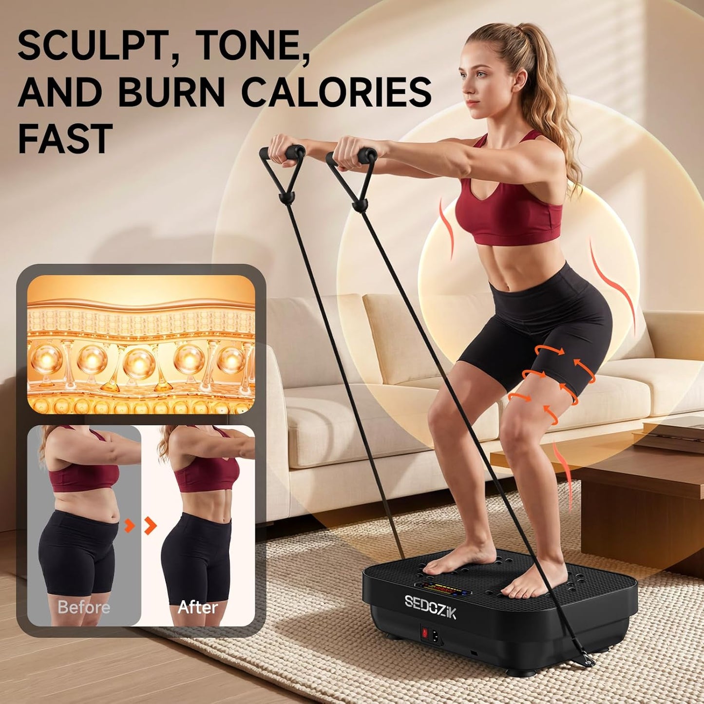 SEDOZIK Vibration Plate Exercise Machine, Vibration Plate for Lymphatic Drainage Weight Loss, 450 Lbs Capacity Full Body Vibrating Platform Workout Equipment with Bluetooth for Home Women Men