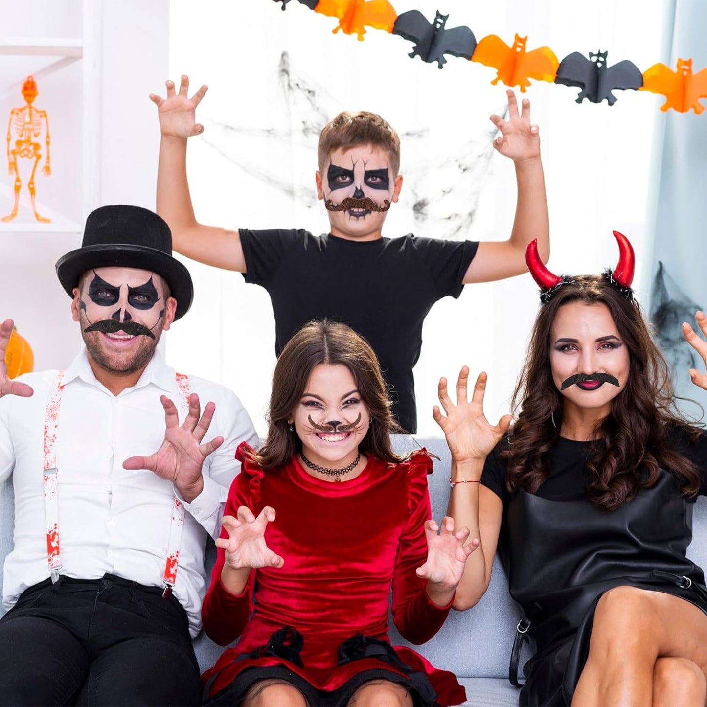 64 Stück Falsche Bärte, Selbstklebende Schnurrbärte für Maskeradenkostüm-Auftritte, Halloween, Weihnachts-Cosplay