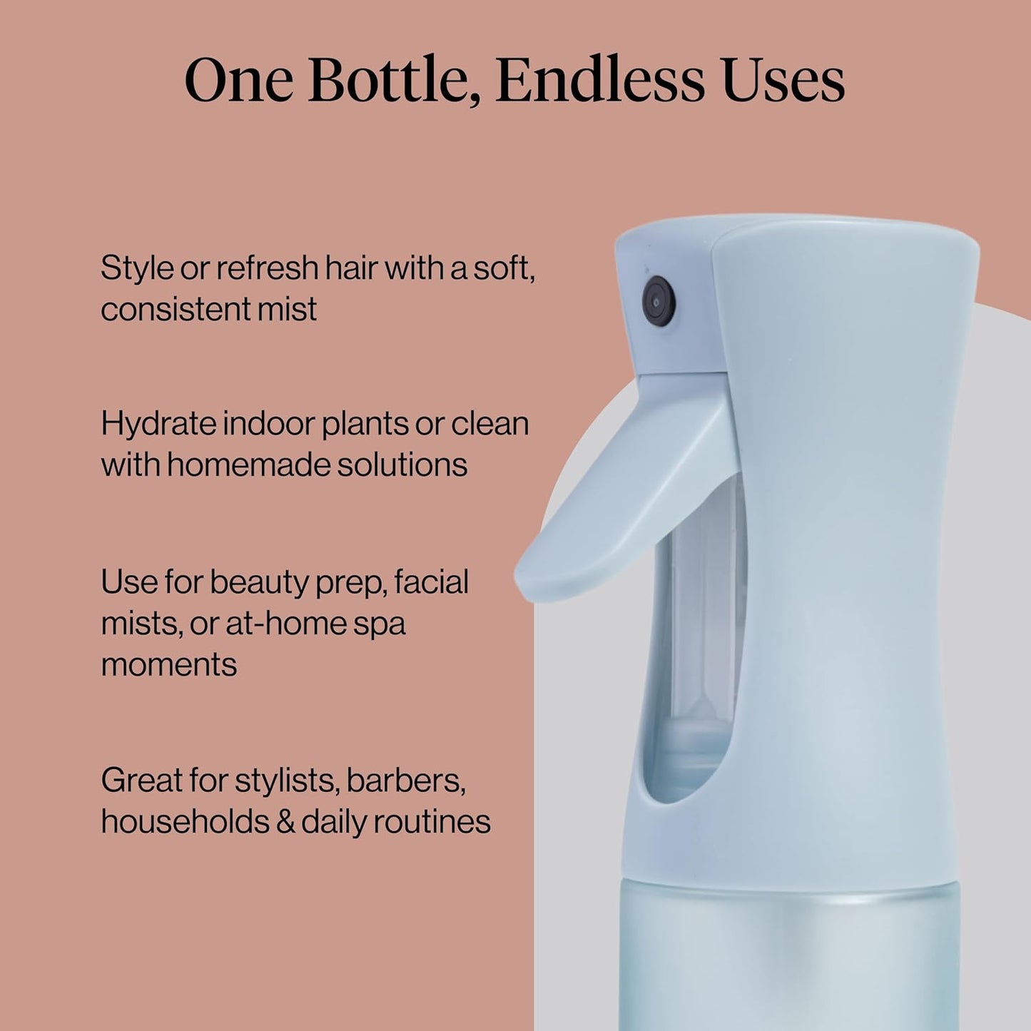 Kitsch Sprühflasche für Haare – Kontinuierlicher Wasserzerstäuber mit ultrafeinem Sprühnebel für Hairstyling, Barbiere, Salons, Reinigung, Pflanzen, vielseitige Sprühflaschen – Aus recyceltem Kunststoff – Terrakotta, 150 ml