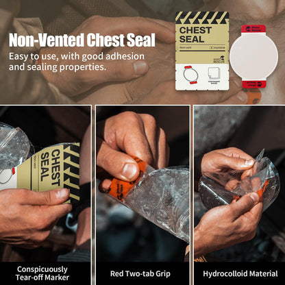 RHINO RESCUE Vented Chest Seal, 4 Vents, Sterile Emergency Trauma Dressing, Occlusive Adhesive Pad, IFAK Trauma Refill Medical First Aid Supplies for Wound Care, Gunshot Wound, Sucking Chest(20 Count)