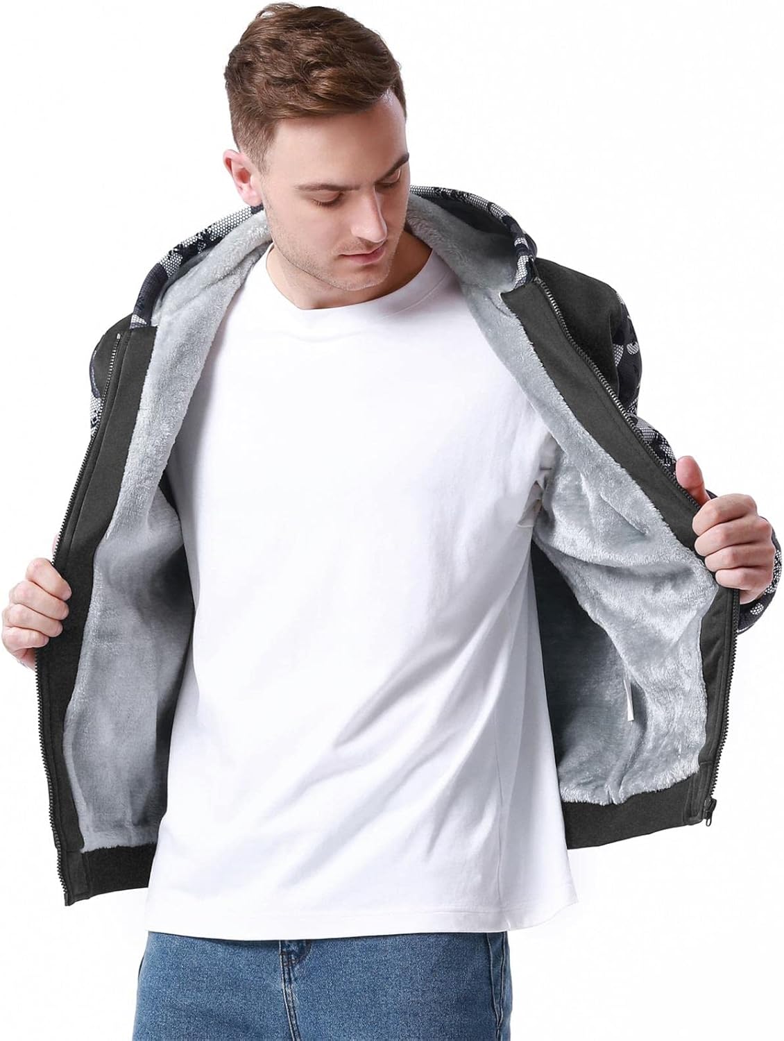 Herren-Hoodie, schweres Fleece-Futter, verdickt, warm, mit Kängurutasche für Outdoor und Freizeit