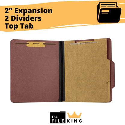 The File King Classification Folders 2 Dividers Letter Size - Light Green, 10 Pack | Pressboard Classification Folder | 2-Inch Expansion | Made in USA | Medical File Folders with Dividers and Prongs