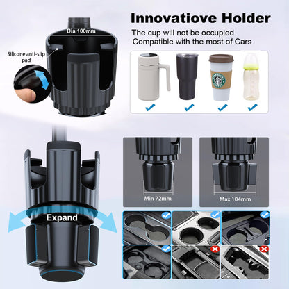 Getränkehalter-Handyhalterung, 2-in-1 Universal-Getränkehalter-Erweiterung mit langem Arm, 360° drehbarer Getränkehalter für das Auto, passend für alle 4–7 Zoll iPhone Galaxy Smartphones und die meisten LKW-Flaschen