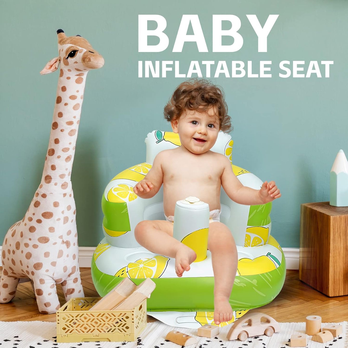 Aufblasbarer Babysitz, aufblasbarer Babystuhl für Babys ab 3 Monaten, aufblasbarer Sommerstuhl mit integrierter Luftpumpe, Baby-Bodensitz zum Sitzenlernen, Spielen, Campen, Orange