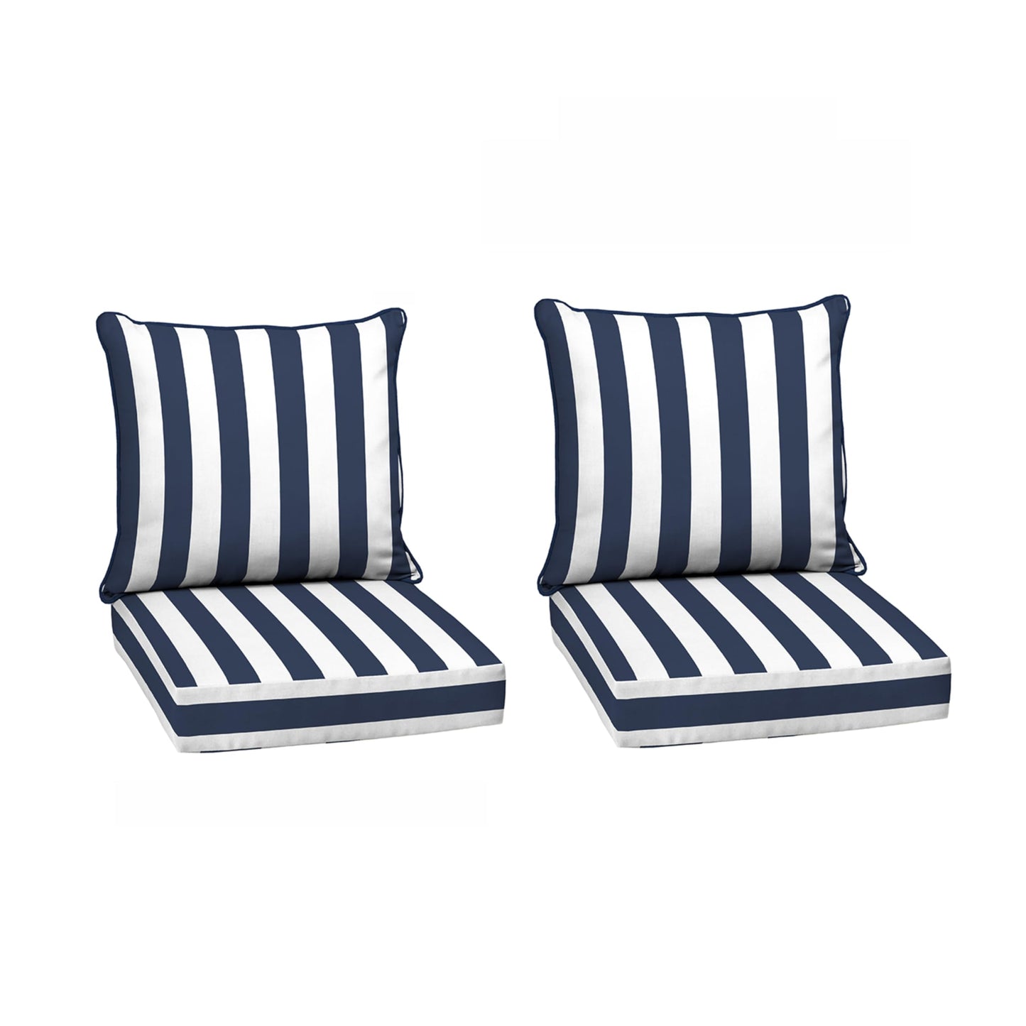 Arden Outdoor Foam Deep Seat Cushions Set, 24x24, Premium High-Density Foam, Never Flattens, Weather-Proof for Patio Chair Sofa Couch, Blue Shibori Stripe