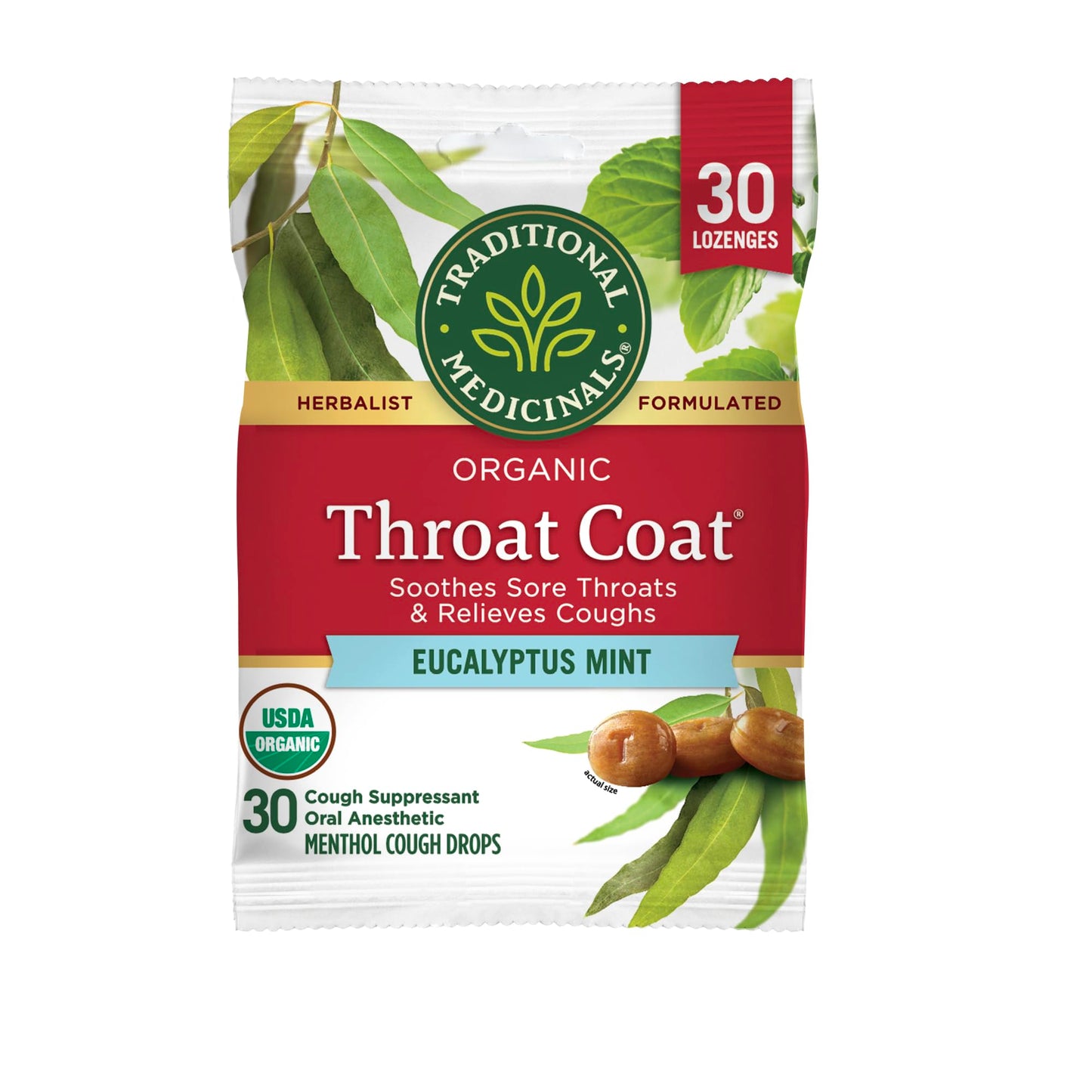 Traditional Medicinals Organic, Throat Coat Lozenges, Lemon Ginger Echinacea - Herbal Cough Drops, Helps Soothe Sore Throat - Non-GMO, Stimulant-Free - 16 Count (Pack of 12)