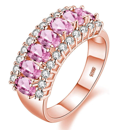Uloveido Women's Gold Plated 7 Stones Eternity Band Ring Half Moon Design Wedding Bands with Oval CZ J501