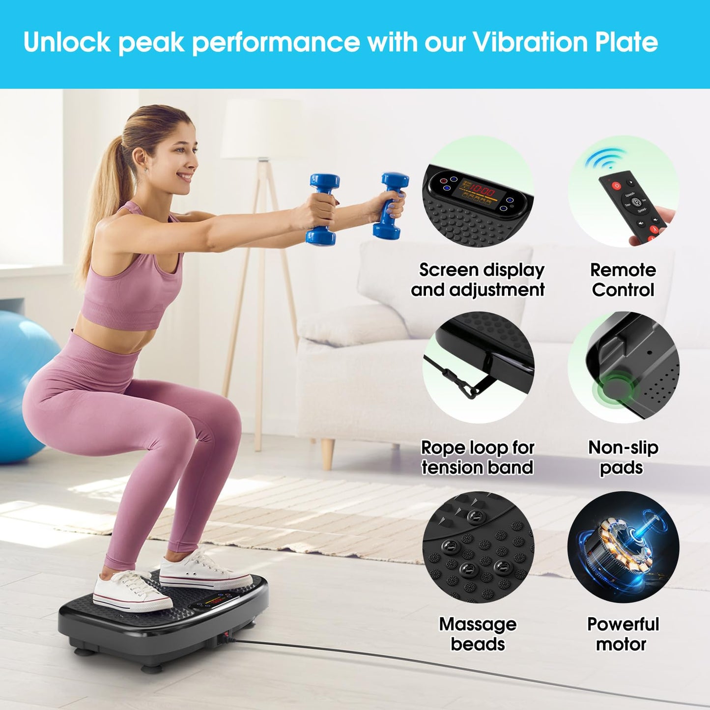 SoftGym Waver Vibration Plate Exercise Machine for Lymphatic Drainage Weight Loss,120 Speed Levels Vibrating Platform with Resistance Bands,Full-Body Workout Equipment for Muscle Activation