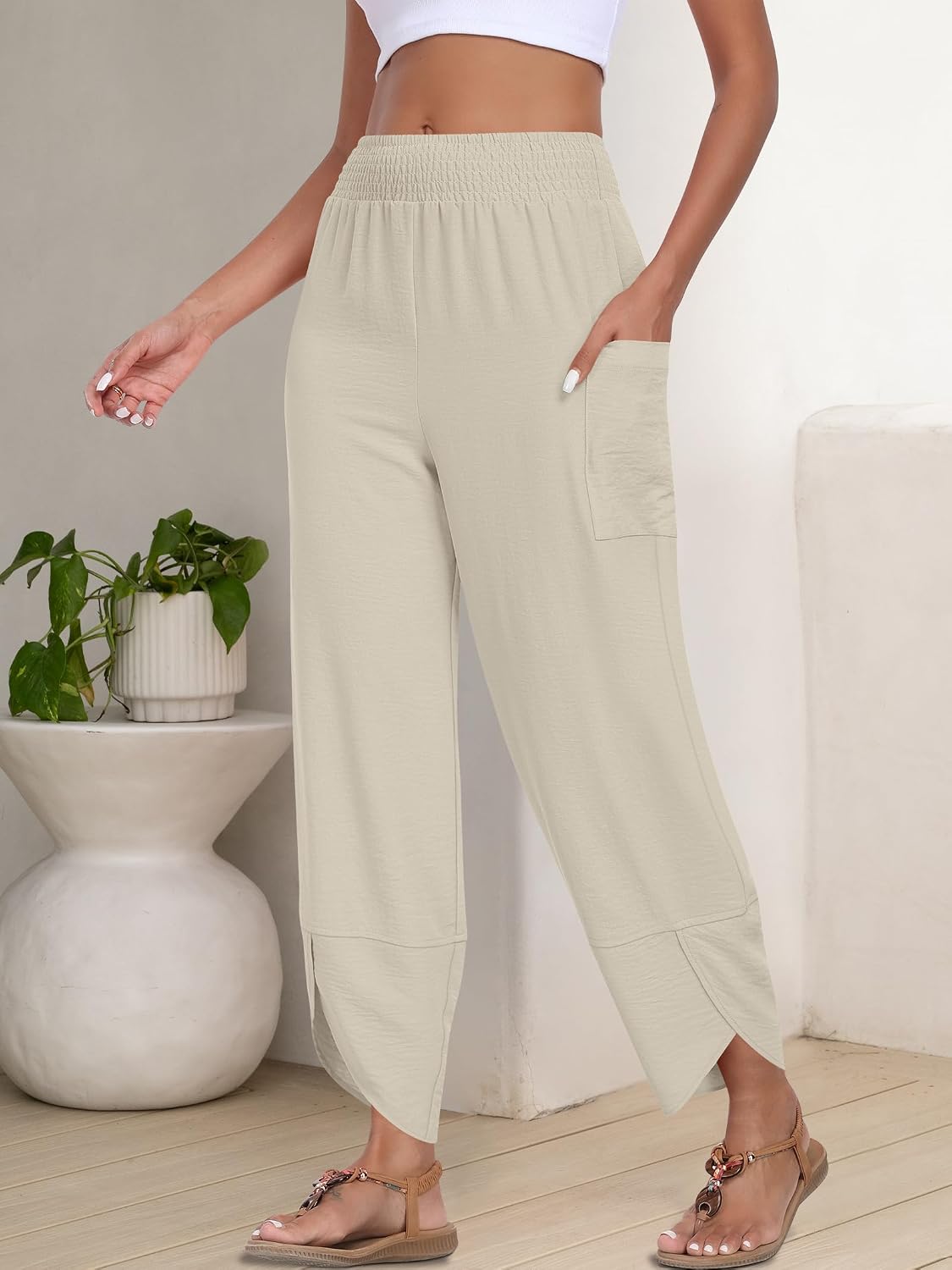 ANRABESS Womens Wide Leg Palazzo Capri Pants 2026 Summer Casual Loose High Waisted Lounge Flowy Cropped Beach Work Trousers