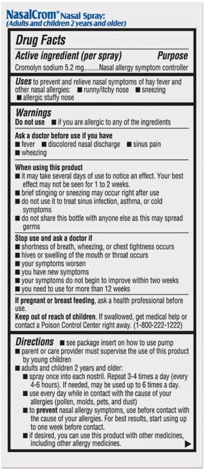 NasalCrom Nasal Spray Allergy Symptom Controller | 200 Sprays | .88 FL OZ,(Pack of 4)