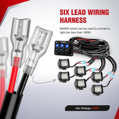 Nilight - NI -WA 06 LED Light Bar Wiring Harness Kit - 2 Leads 12V On Off Switch Power Relay Blade Fuse for Off Road Lights LED Work Light, 2 Years Warranty