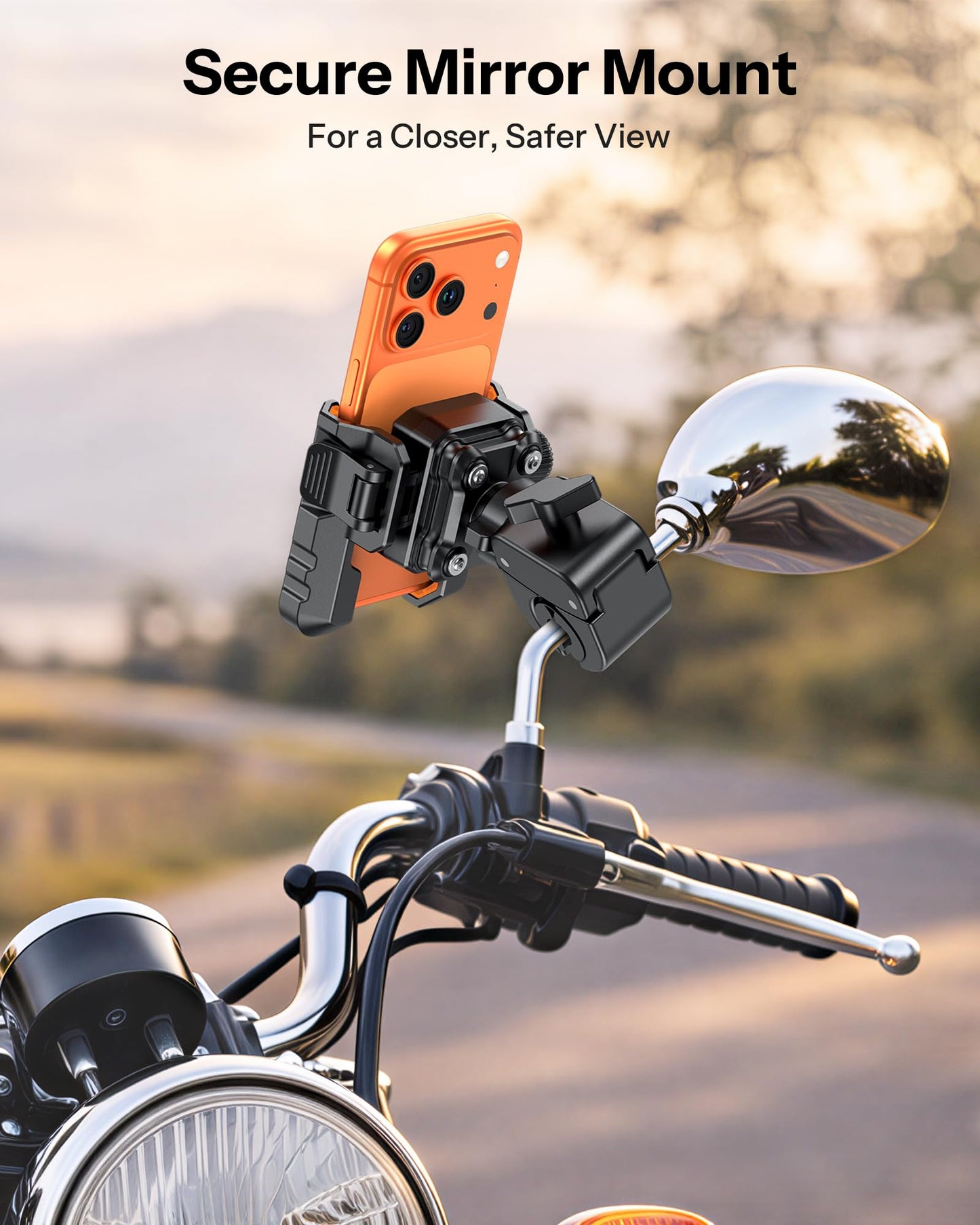OMOTON BK01 Anti-Vibration Phone Mount, Quick Lock Shockproof Bike & Motorcycle Cell Phone Holder, Fits iPhone & Android for Riders on E-Bike, Stroller, Scooter, Fits Handlebars & Rearview Mirror