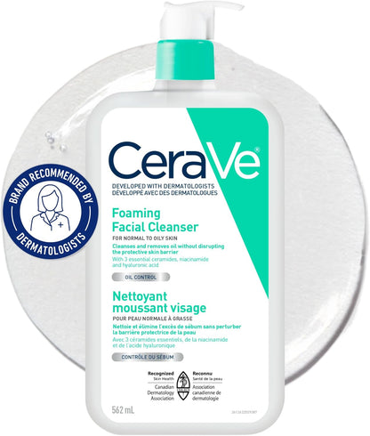 CeraVe FOAMING Face Cleanser, Gentle Face Wash with Hyaluronic Acid, Niacinamide, Ceramides. Makeup Remover for oily skin, won’t clog pores. Oil & sebum control. Non-Comedogenic, Sensitive Skin, Men & Women, 562ML