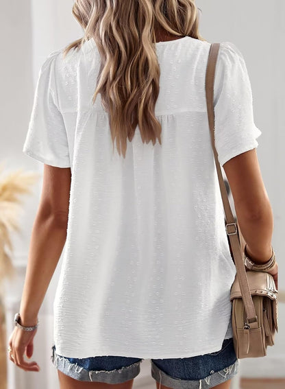 Falechay Womens Summer Blouses Crew Neck Lace Hem Basic Tee Shirts