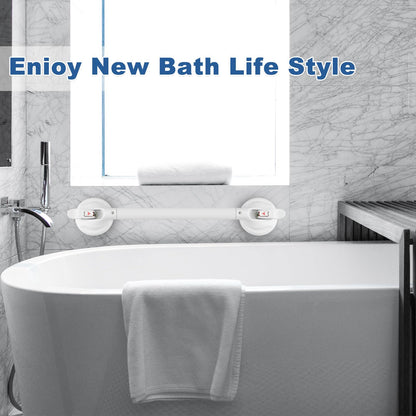 15-Inch Shower Handle - Upgraded Grab Bar with Strong Suction Cups for Bathtub & Shower Safety, Ideal for Seniors, Elderly, Disabled -Silver