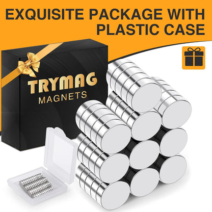 TRYMAG Klein 10x3mm 50 Stück Seltenerdmagnete, 50 Stück Winzige Runde Kühlschrankmagnete für Whiteboard, Kühlschrank, DIY, Küche, Büro