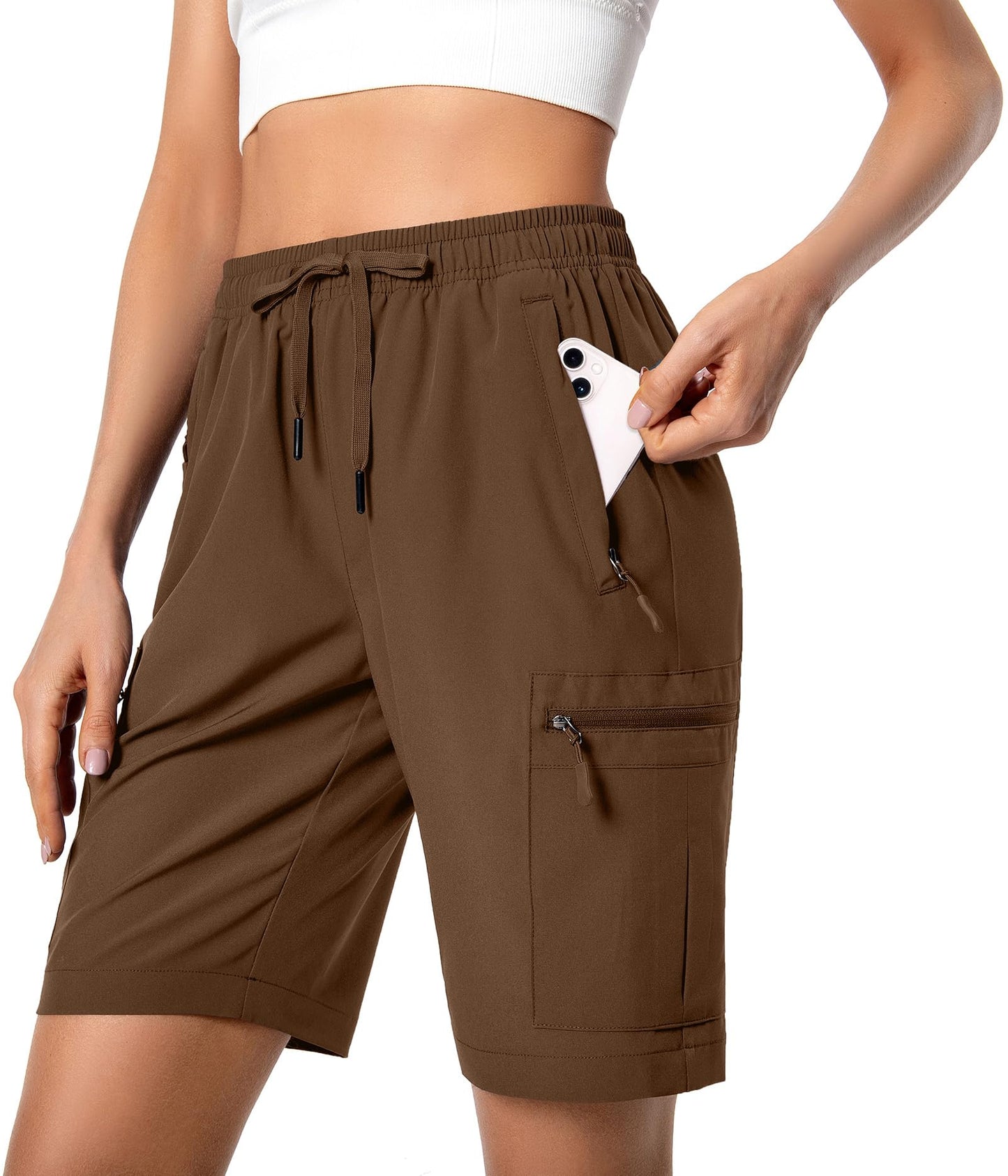 Hugut Women's Lightweight Hiking Cargo Shorts Quick Dry Athletic Shorts Camping Travel Golf Zipper Pockets Water Resistant
