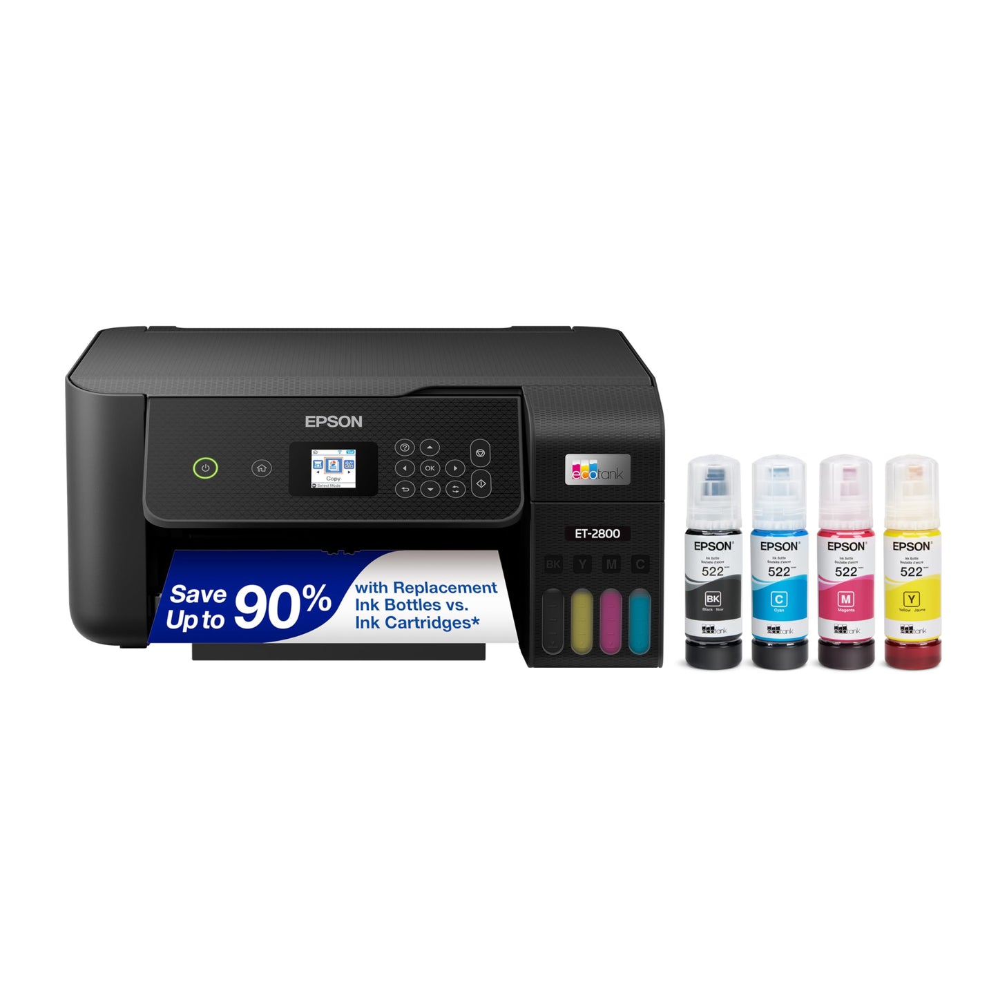 Epson EcoTank ET-2800 Wireless Color All-in-One Cartridge-Free Supertank with Scan and Copy, The Ideal Basic Home Printer - White