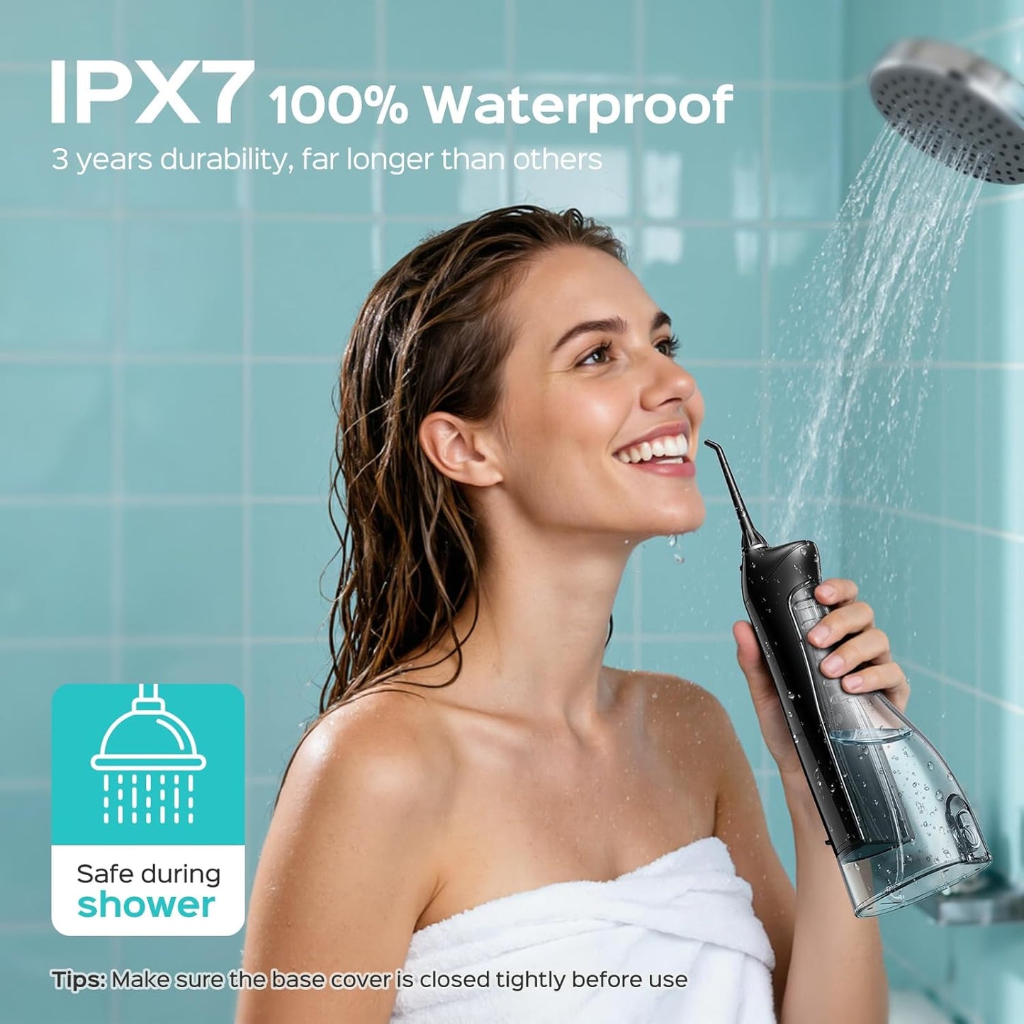 COSLUS Water Flosser C20 (F5020E): 300ML Kabelloser Elektrischer Munddusche Wiederaufladbar IPX7 Wasserdicht Tragbares Reise-Zahnseide-Set für die Zähne