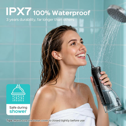 COSLUS Water Flosser C20 (F5020E): 300ML Kabelloser Elektrischer Munddusche Wiederaufladbar IPX7 Wasserdicht Tragbares Reise-Zahnseide-Set für die Zähne