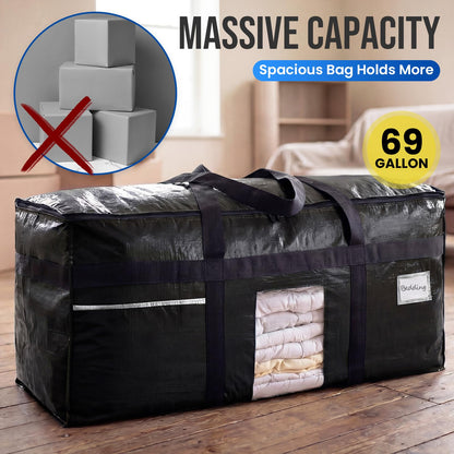 TAILI 69 Gallon Extra Large Storage Bags, XXL Blue Heavy Duty Moving Bags For Storage with Visible Window, Wrap Around Handles, Totes for Space Saving, Alternative to Moving Boxes (2 Pack)