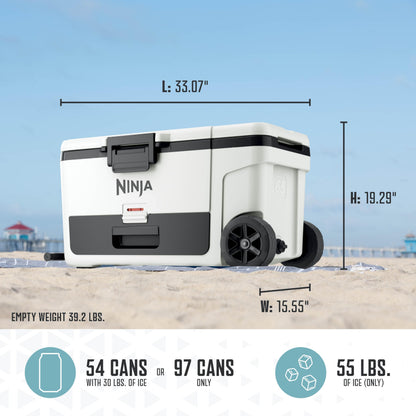 Ninja FrostVault 45QT Cooler with Wheels | Insulated with Temp Dry Storage Drawer | Keeps Ice Cold for Days | for The Beach, Camping, Picnics & More | Halocline Green | FB245TL