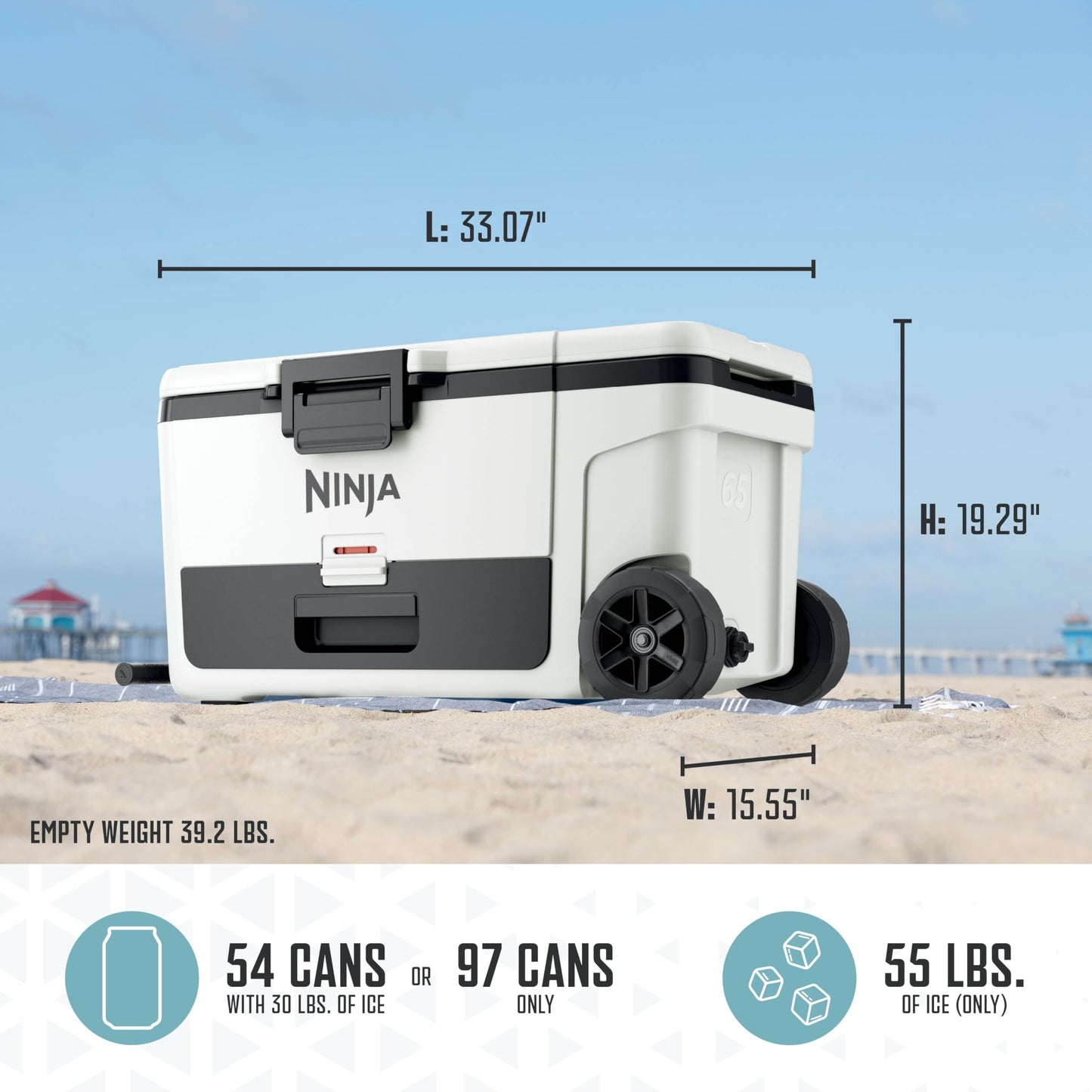 Ninja FrostVault 45QT Cooler with Wheels | Insulated with Temp Dry Storage Drawer | Keeps Ice Cold for Days | for The Beach, Camping, Picnics & More | Halocline Green | FB245TL